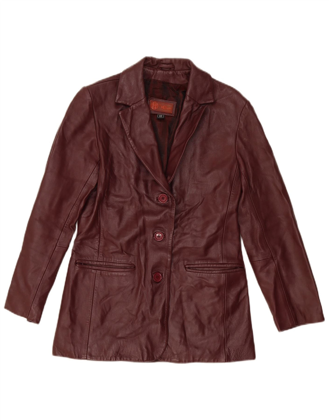 Helium Chaqueta Blazer de Cuero con 3 Botones para Mujer UK 10 Small Borgoña