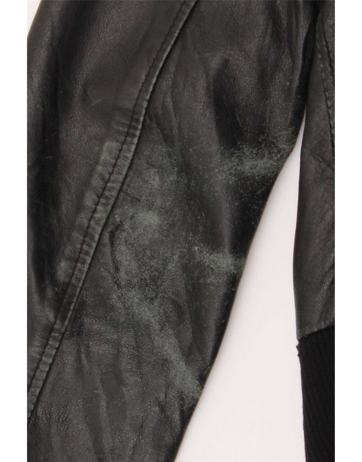 Sasch Chaqueta de cuero corta para mujer UK 12 Medium Black