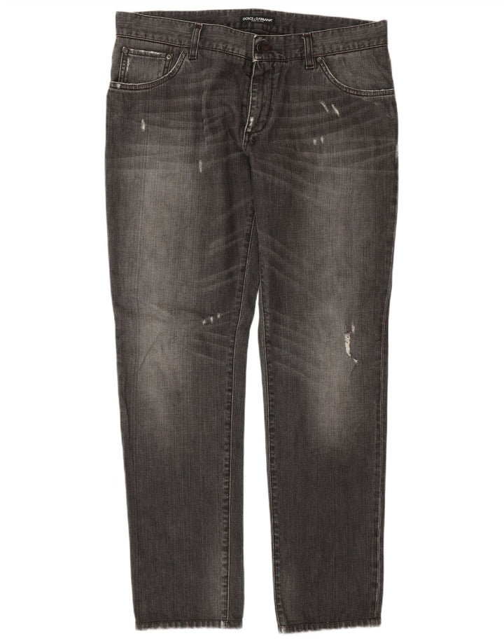 Dolce & Gabbana Vaqueros rectos desgastados para mujer IT 50 XL W36 L32 Gris