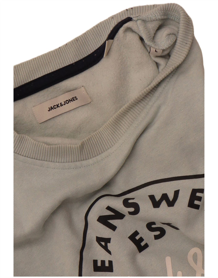 JACK & JONES Hombre Sudadera Gráfica Jumper Large Azul