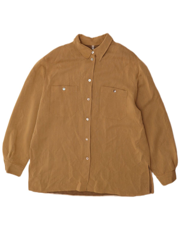 Vintage mujer camisa larga Reino Unido 16 viscosa beige grande