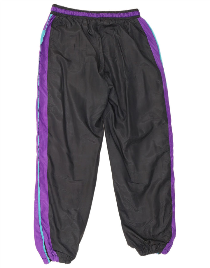 Vintage Hombre Chándal Pantalones Joggers Medio Negro Colorblock
