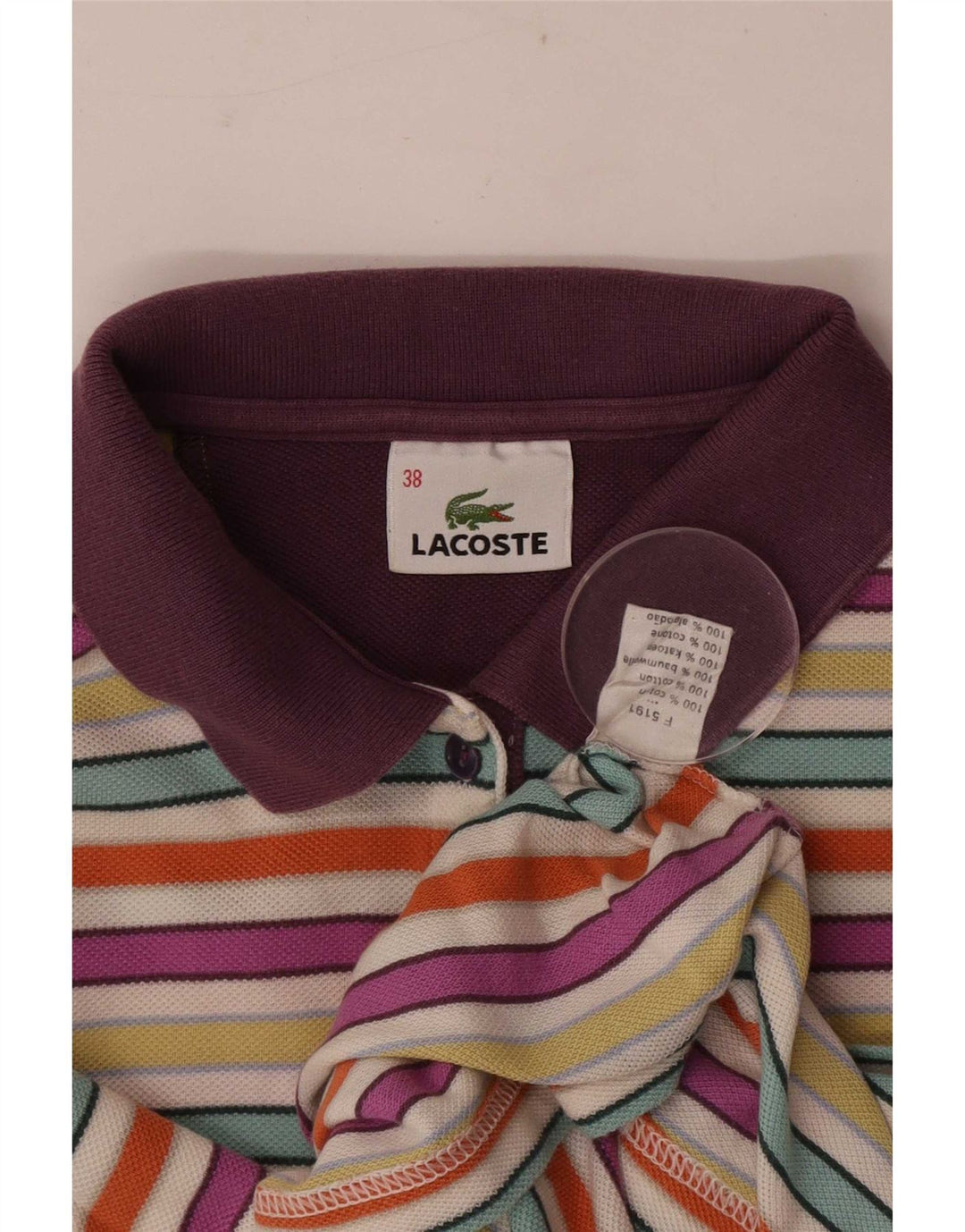Polo Lacoste Regular Para Mujer Talla 38 Mediana Rayas Multicolor