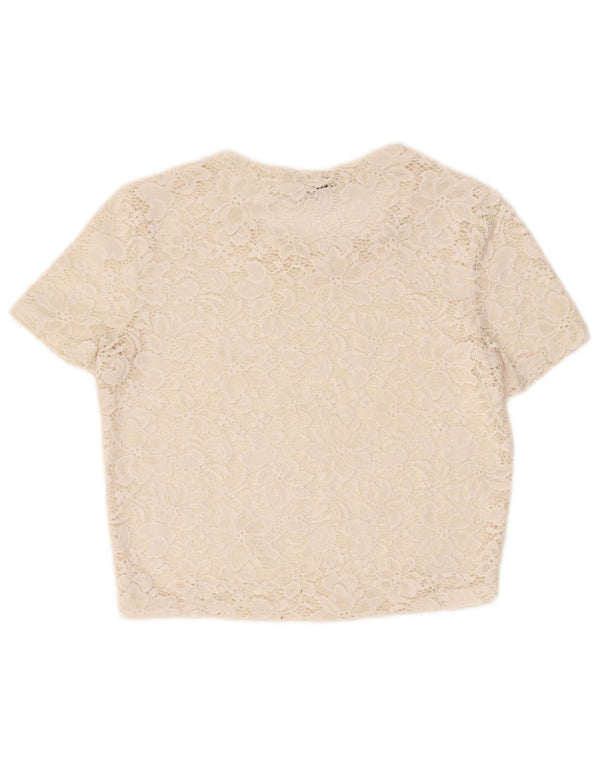 Zara Mujer Crop See Through Blusa Top Reino Unido 12 Medio Off White Floral