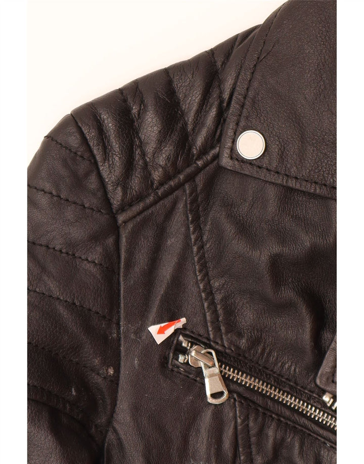 BARNEYS Chaqueta motera de cuero para mujer US 10 Grande Cuero negro