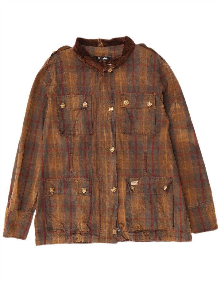 Toggi Chaqueta militar para mujer UK 46 Grande Algodón a cuadros marrón
