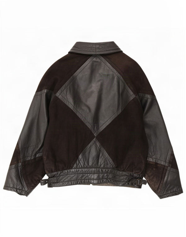 Chaqueta de cuero vintage para hombre Reino Unido 40 Bloque de color negro grande