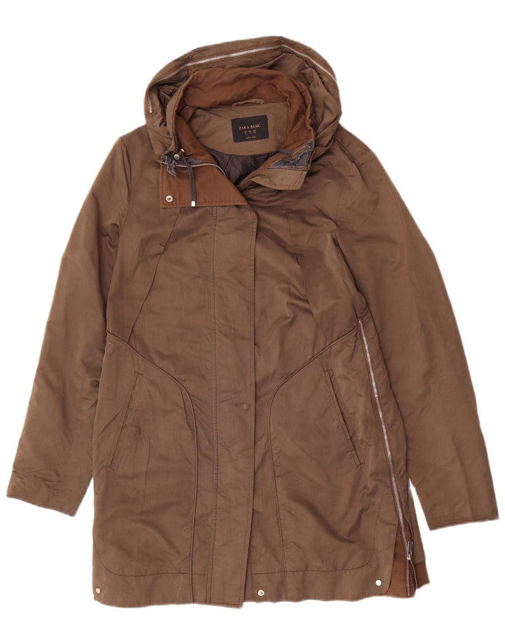 Zara Mujer Parka Chaqueta UK 44 Marrón Medio Poliamida