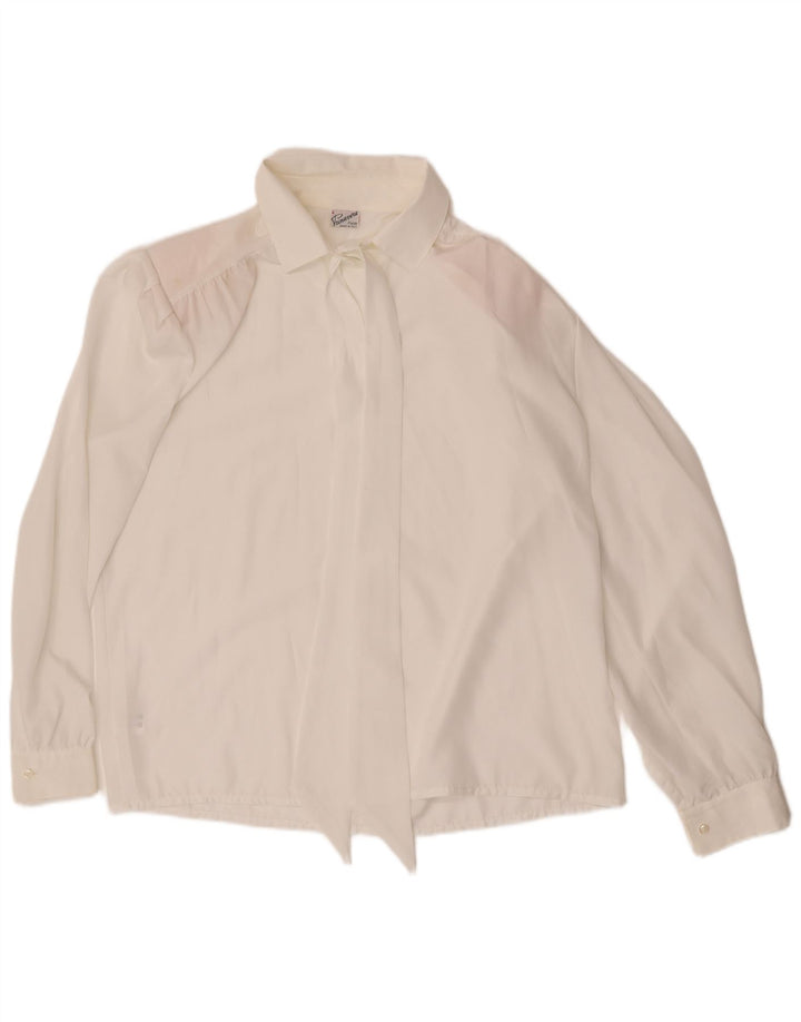 Primavera Firenze Blusa camisera con pajarita para mujer UK 40 XL Poliéster blanco