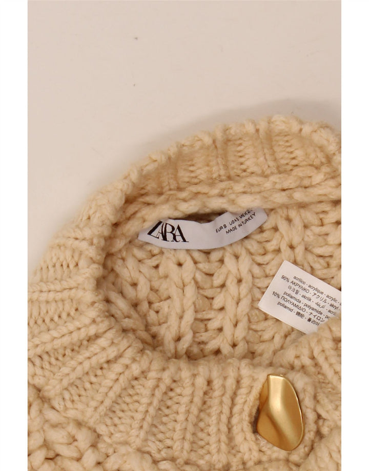 ZARA Suéter tipo cárdigan extragrande corto para mujer Reino Unido 10 Pequeño Acrílico beige