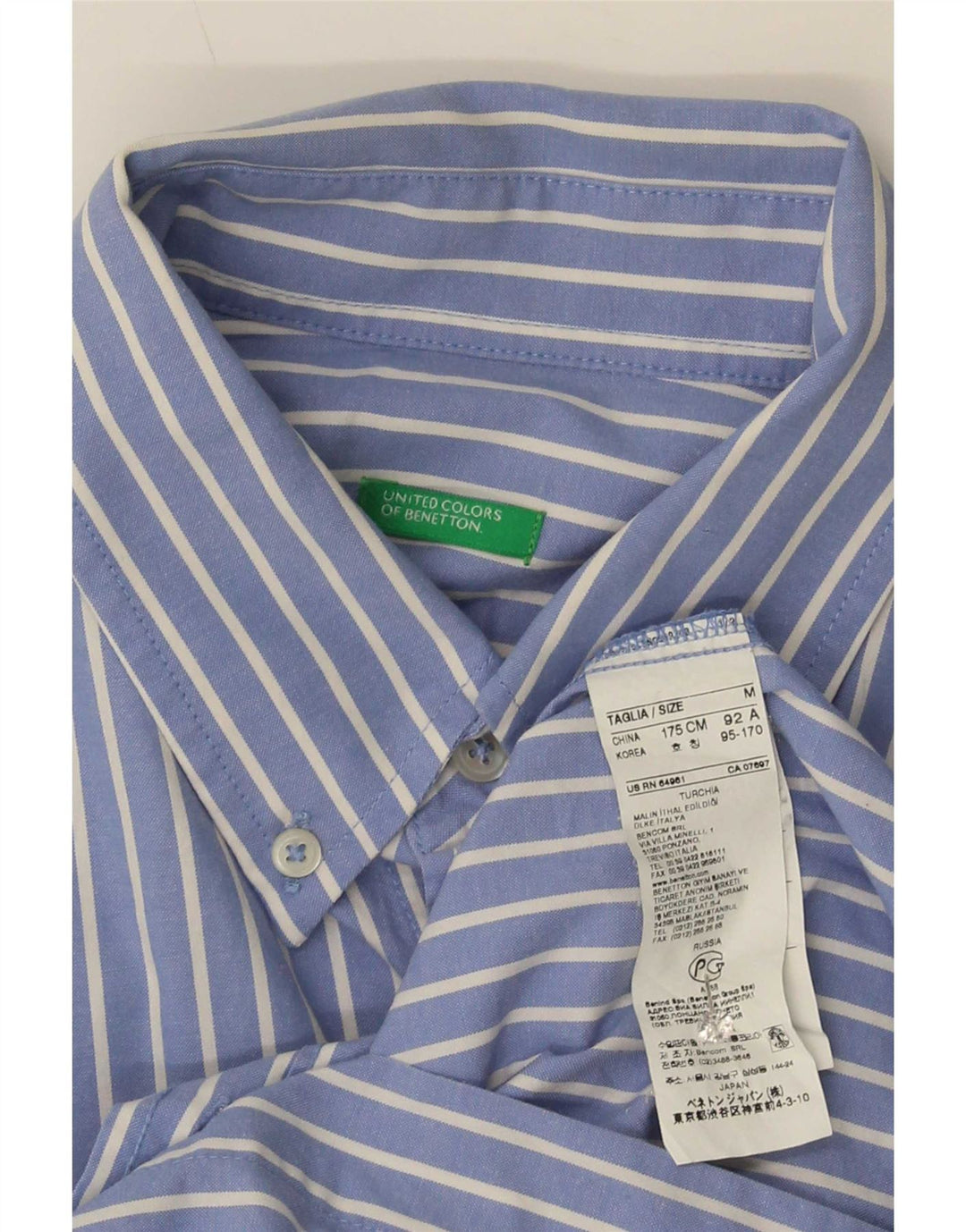 Camisa Benetton Hombre Algodón Rayas Azul Medio