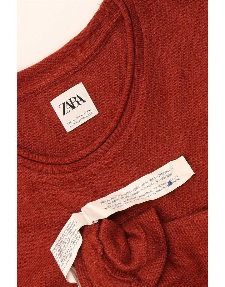 Zara Hombre Top Manga Larga Grande Algodón Rojo