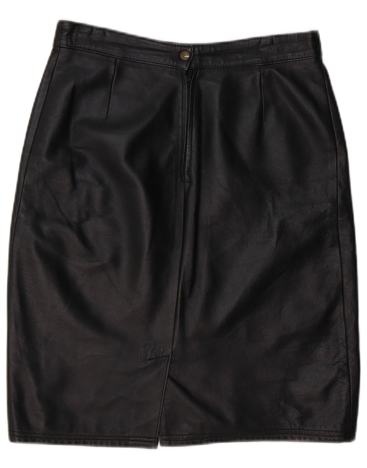 VINTAGE Falda de cuero para mujer IT 44 Mediano W28 Cuero negro