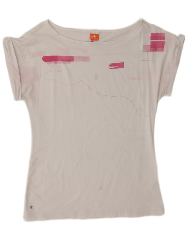 Puma Camiseta para mujer Top UK 12 Algodón geométrico blanco mediano