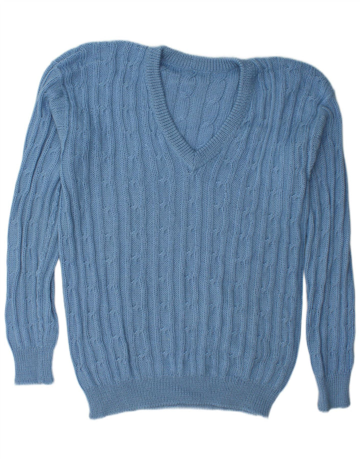 Vintage hombres V-cuello jumper suéter XL azul