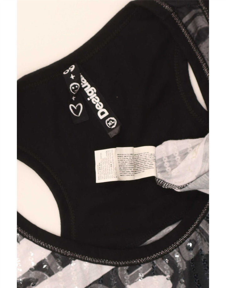 Desigual Mujer Gráfico Chaleco Top UK 18 XL Poliéster Negro