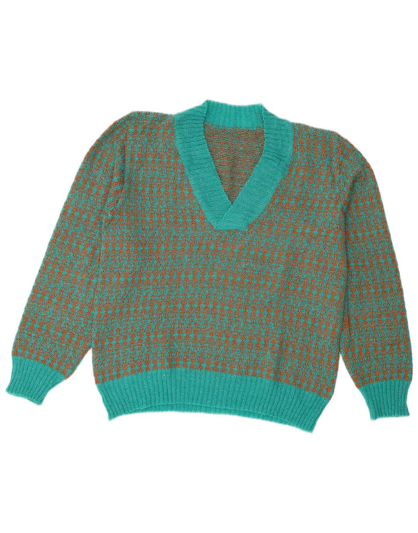 Vintage mujer V-cuello jumper suéter Reino Unido 16 grande azul rayas