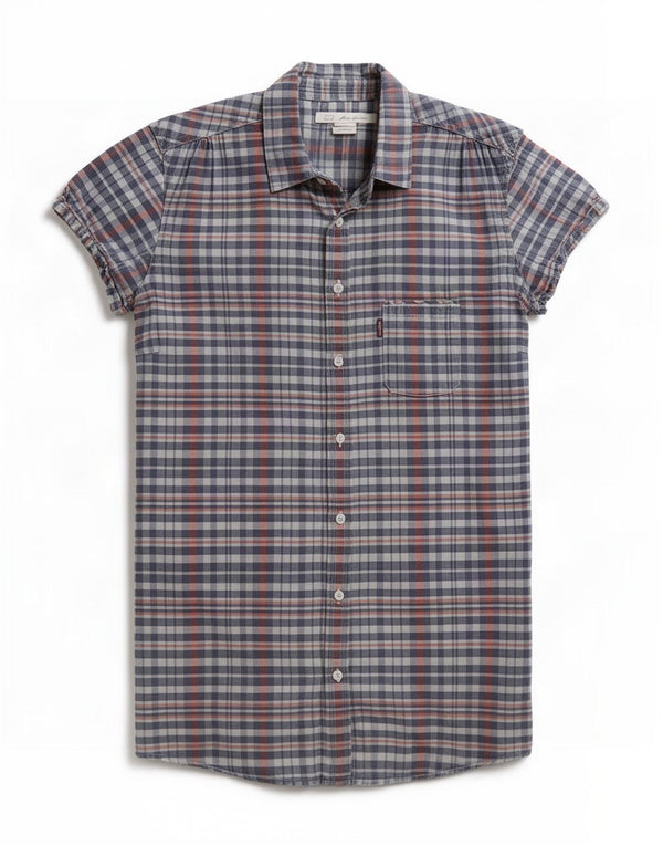 Levi's Blusa de manga corta para mujer UK 10 Small Azul marino Cuadros Algodón