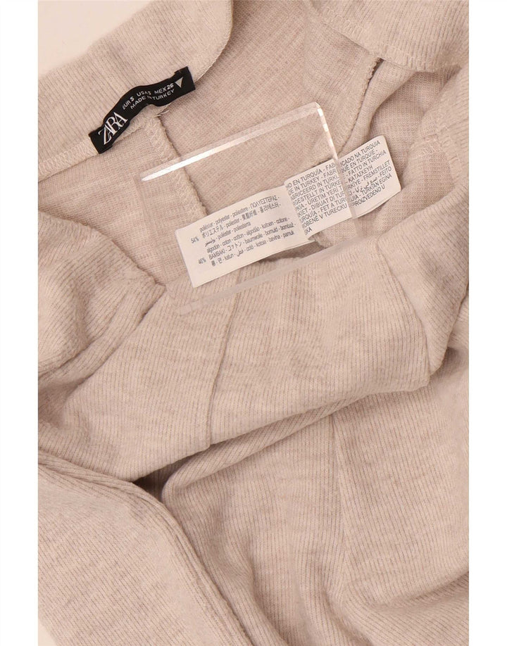 Zara Mujer Pantalón Ancho De Punto Pequeño W28 L30 Poliéster Gris