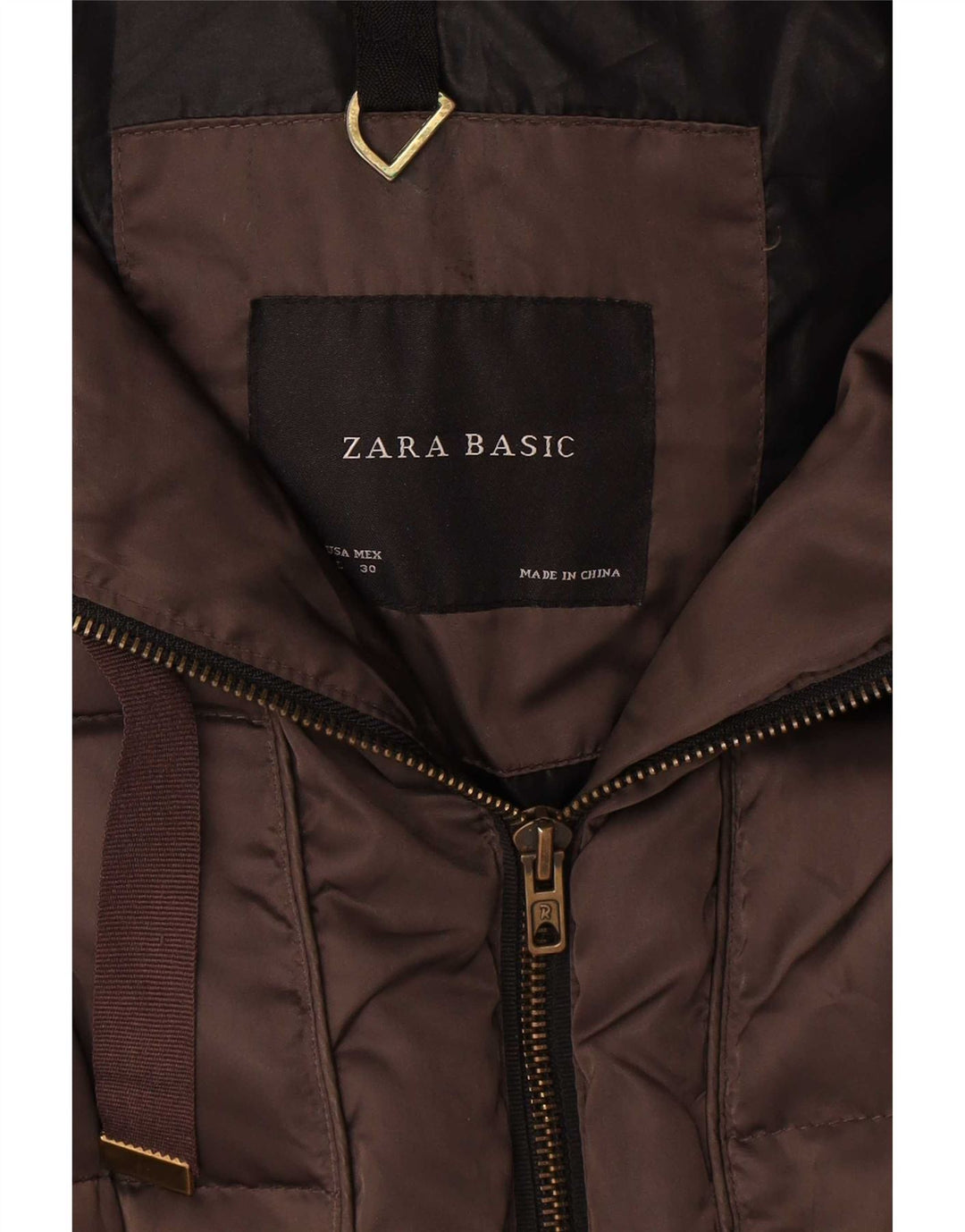 Zara Mujer Abrigo Acolchado Con Capucha UK 46 Grande Poliéster Marrón