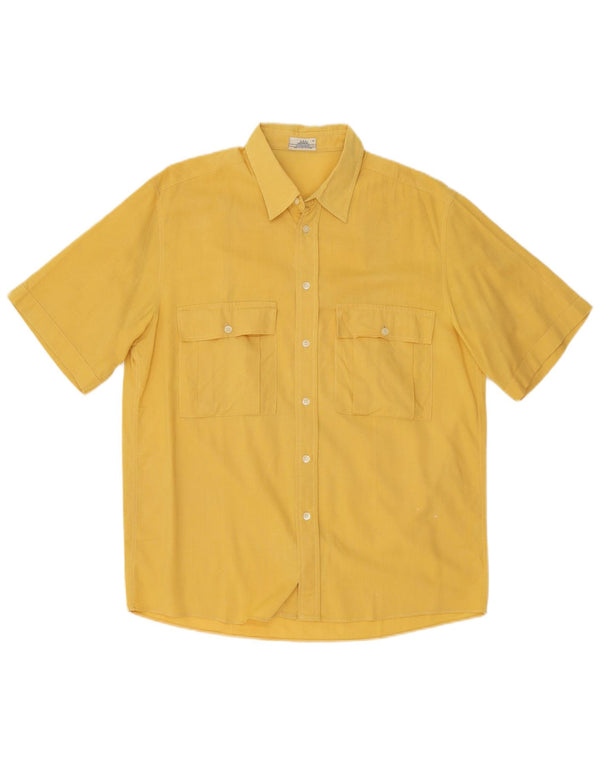 Vintage Mens Short Sleeve Shirt Size 42 Large Yellow Cotton