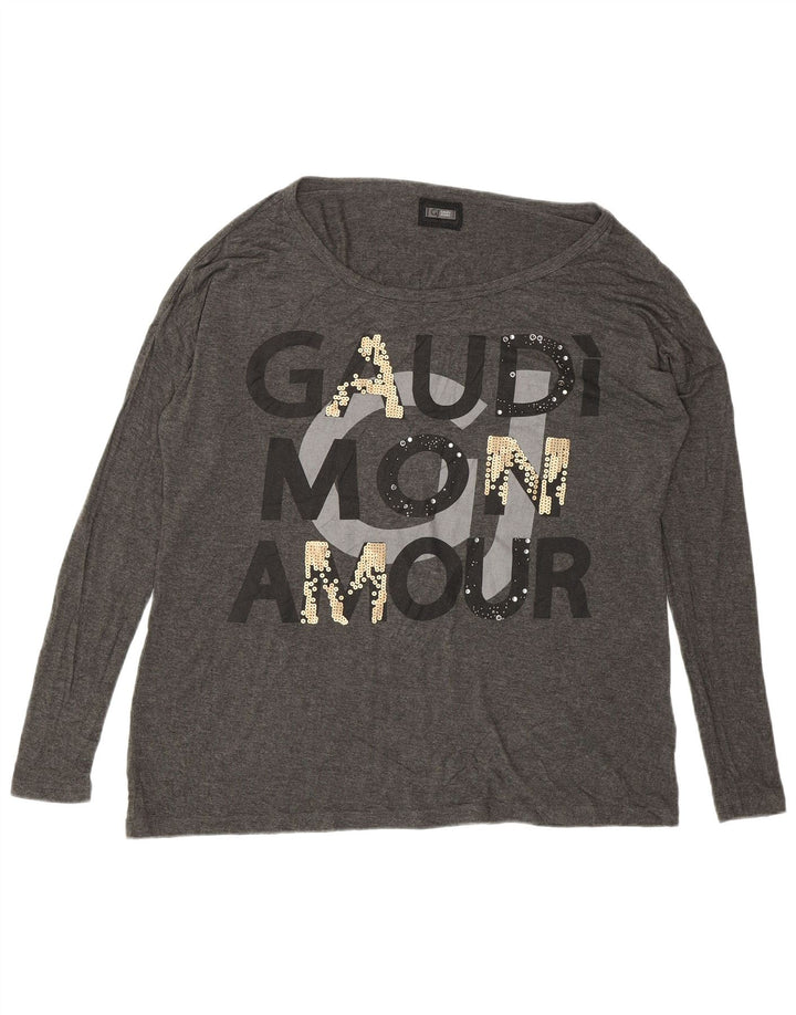 Gaudí Top gráfico extragrande para mujer manga larga UK 10 Small Grey Viscosa