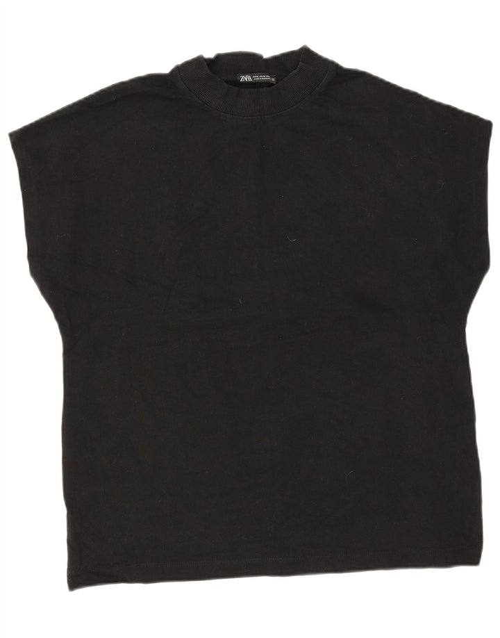 Zara Mujer Camiseta Top UK 44 Mediano Negro Algodón