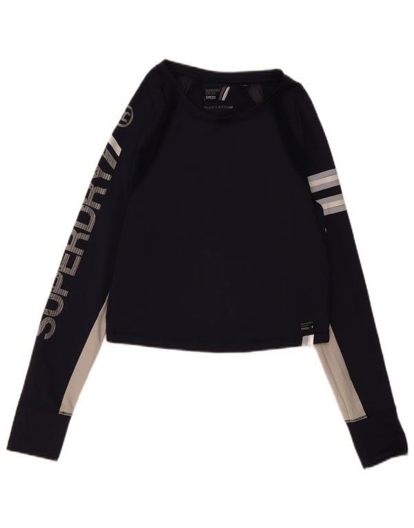 Superdry Top gráfico de manga larga para mujer, UK 42, color azul marino mediano, color block