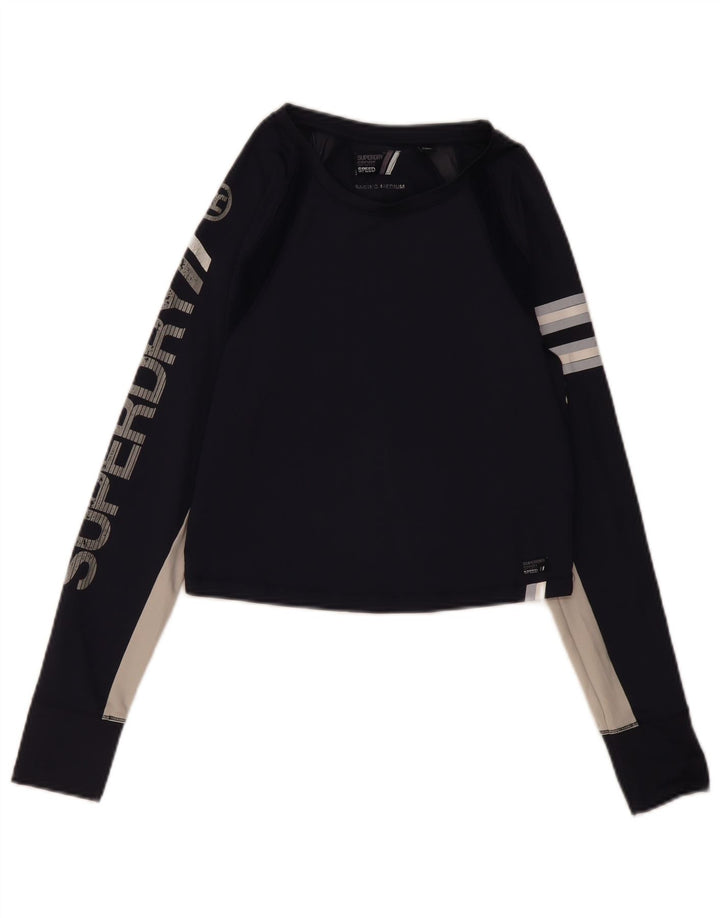 Superdry Top gráfico de manga larga para mujer, UK 42, color azul marino mediano, color block
