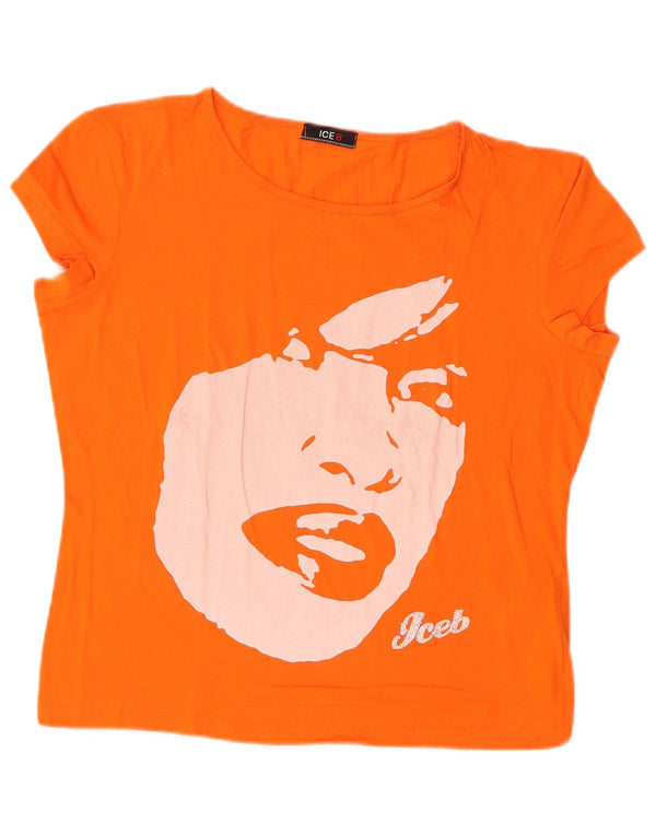 Iceberg Camiseta gráfica para mujer Top UK 40 XL Algodón naranja