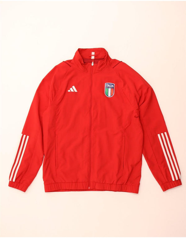Adidas Mens Italia Chándal Top Chaqueta Grande Rojo Poliamida