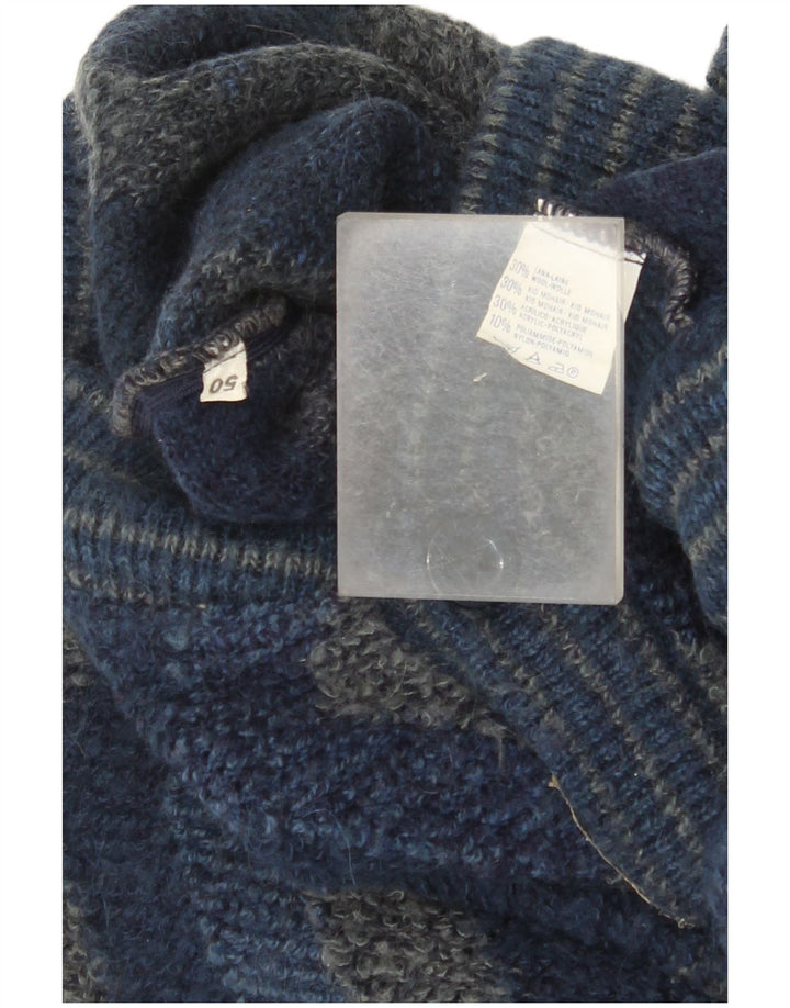 Vintage hombres Cardigan suéter IT 50 medio azul marino Chevron lana