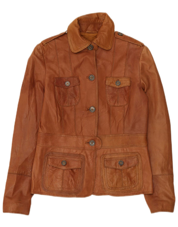 Zara Chaqueta De Cuero Militar Para Mujer UK 44 Marrón Medio