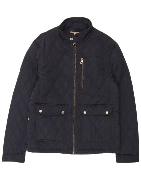 Zara Mens Quilted Jacket UK 40 Large Navy Blue Polyester