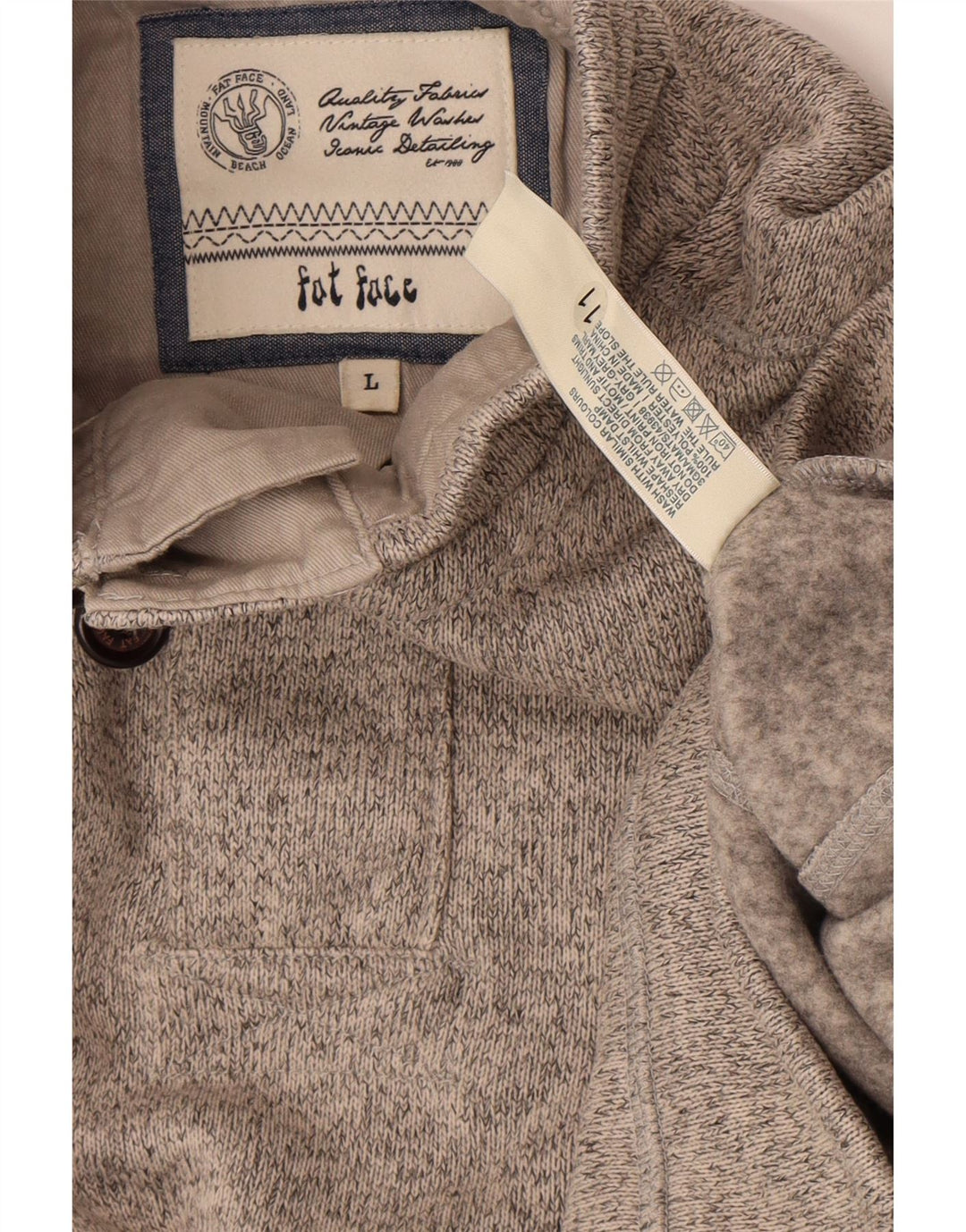 FAT FACE Sudadera Airlie con cuello y botones para hombre, tipo jersey, grande, gris moteado
