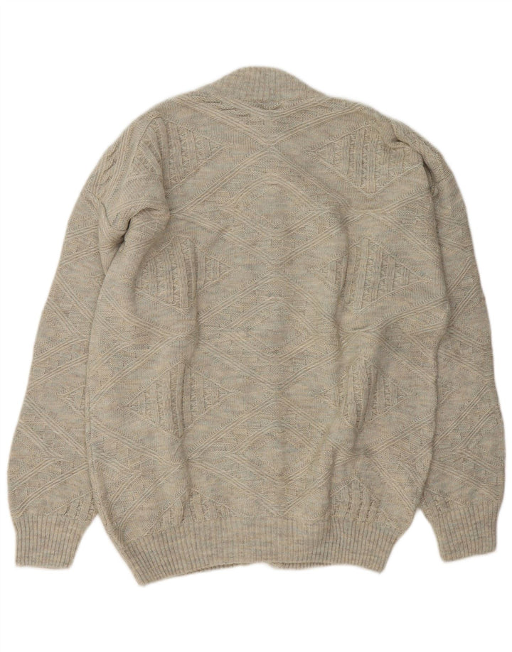 Vintage hombres Cardigan suéter IT 52 lana gris grande