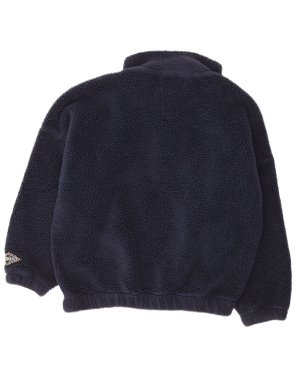 Vintage hombres sueltos ajuste botón cuello polar jersey IT 44/46 pequeño azul marino