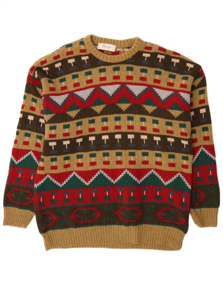 Bluster Jersey De Cuello Redondo Para Hombre IT 52 Large Marrón Geométrico De Lana