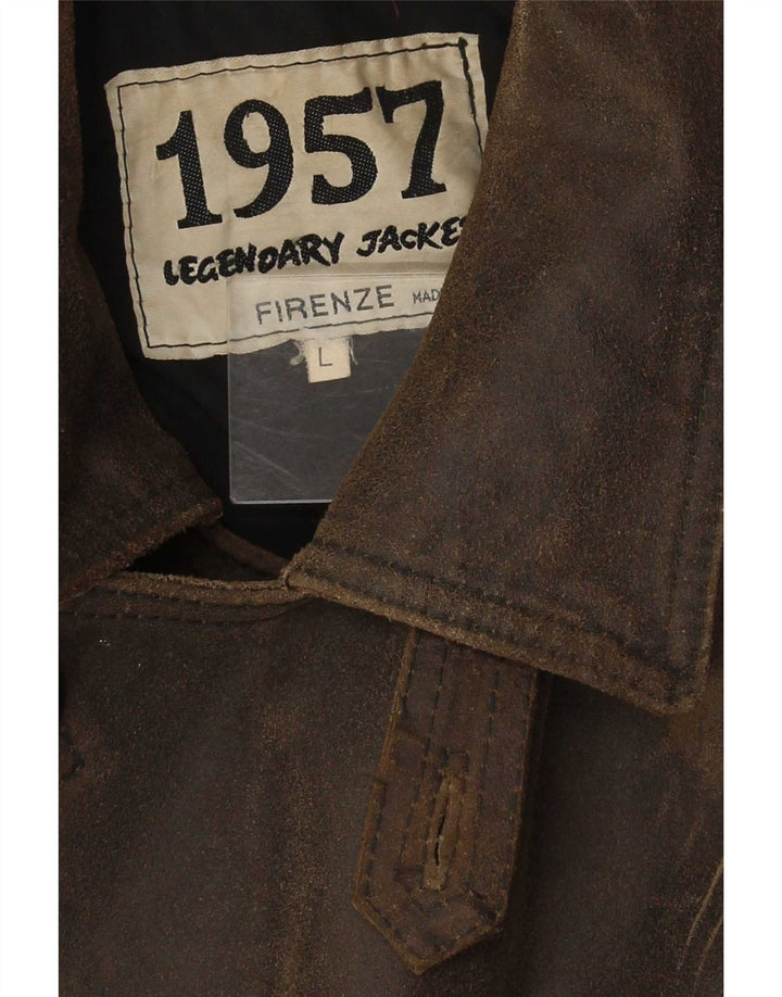 Legendary Jacket 1957 Abrigo de cuero con doble botonadura para hombre UK 40 Large Brown