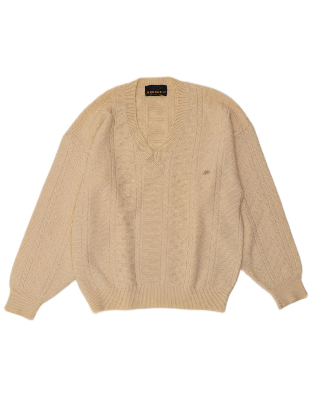 IL GRANCHIO Jersey con cuello en V para hombre Medium Off White