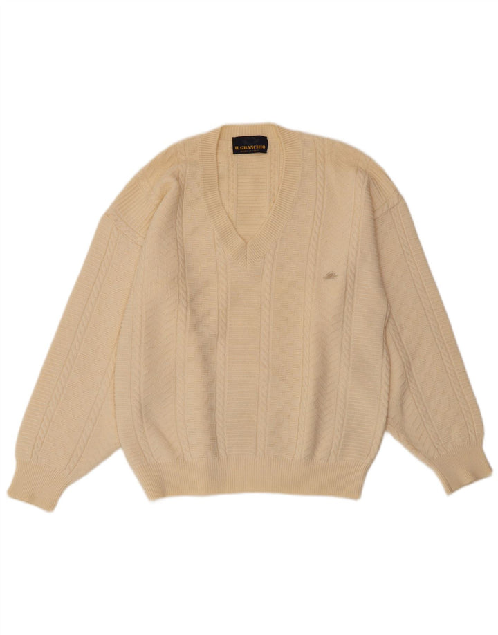 IL GRANCHIO Jersey con cuello en V para hombre Medium Off White