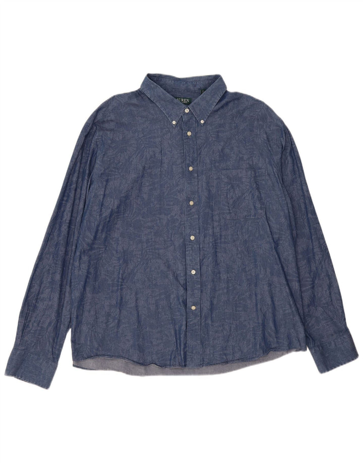 Ralph Lauren Camisa de ajuste regular para hombre 2XL Elastano floral azul marino