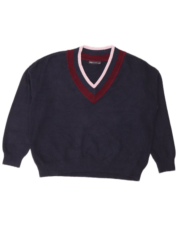 Marks & Spencer Suéter con Cuello en V para Mujer UK 46 Grande Azul Marino