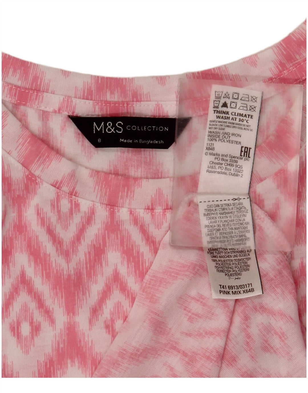 Marks & Spencer Blusa sin mangas para mujer UK 8 Small Pink Ikat Poliéster