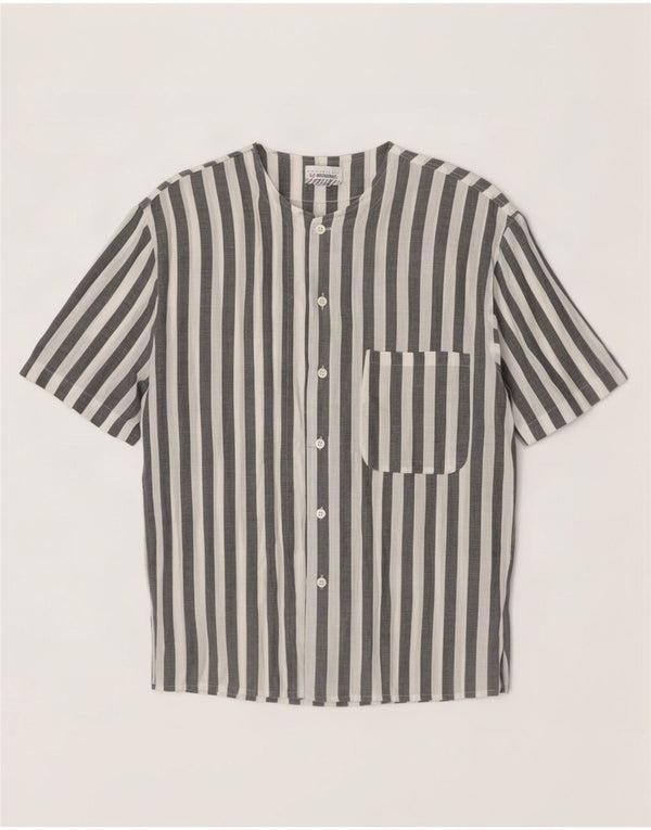 Stefanel Camisa De Manga Corta De Algodón A Rayas Blanca Mediana Hombre