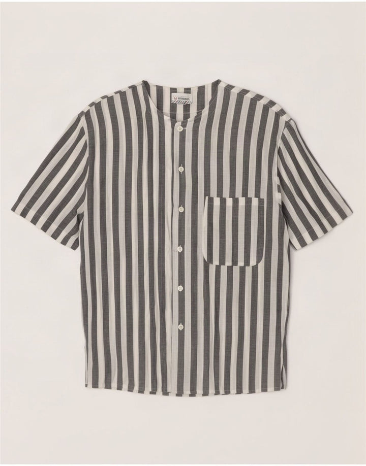 Stefanel Camisa De Manga Corta De Algodón A Rayas Blanca Mediana Hombre