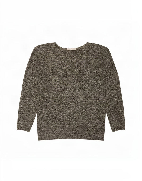 Zara Jersey de gran tamaño con cuello barco para mujer, talla 40, talla pequeña, color gris moteado