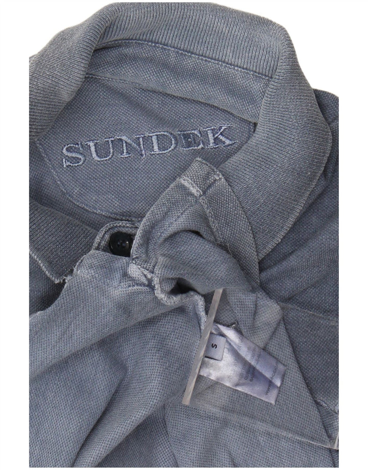SUNDEK Polo de manga larga para hombre pequeño de algodón azul