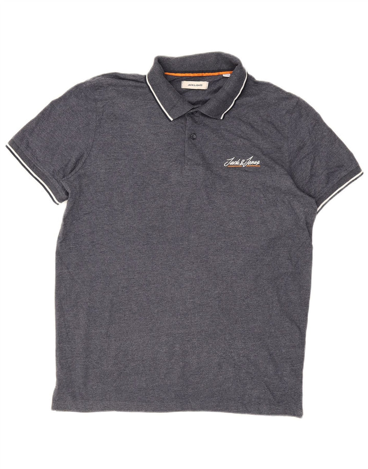 JACK & JONES Polo para hombre de algodón a rayas gris grande