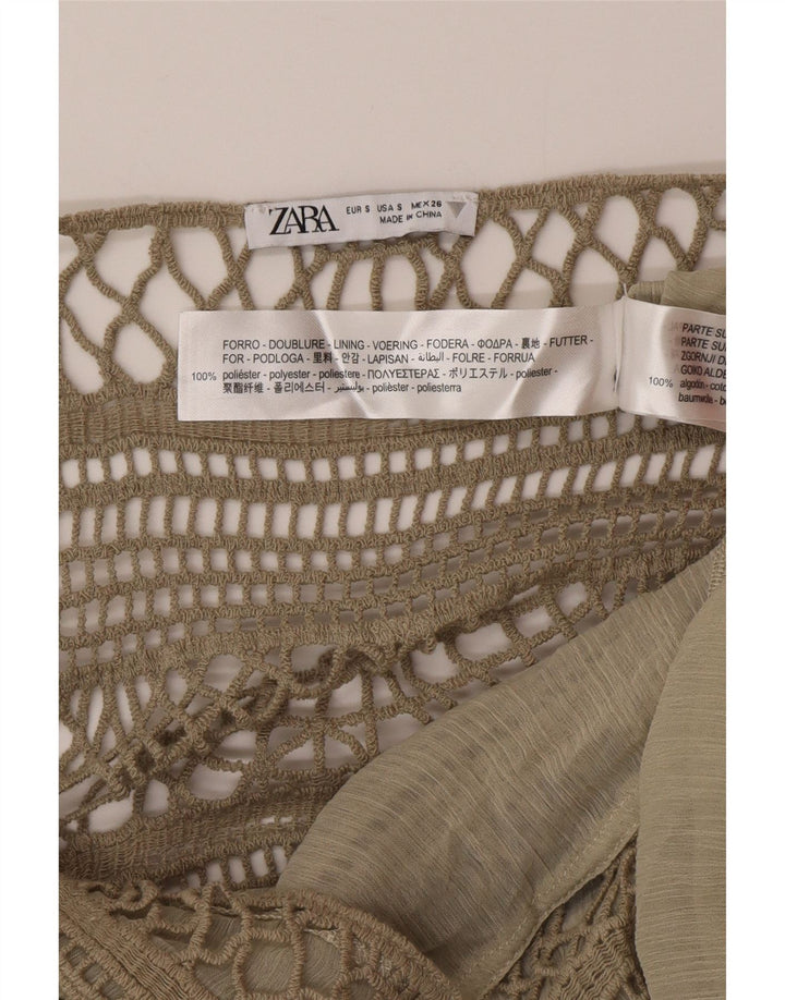Zara Mujer Maxi Vestido De Verano UK 8 Pequeño Poliéster Caqui